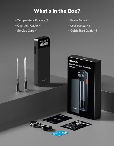 GoveeLife Smart Wireless Meat Thermometer 2 Probes with Stable Bluetooth WiFi Transmission, Digital Oven Thermometer with Accuracy±1.8℉, IP68, Charge Magnetic Base, Alarm, for BBQ, Grill, Smoker