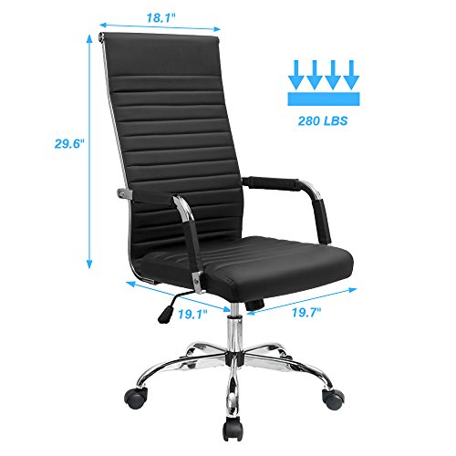 Furmax Ribbed Office Chair High Back PU Leather Executive Conference Chair Adjustable Swivel Chair With Arms (Black)