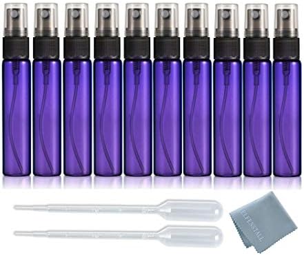 Elfenstall- 25pcs Empty Glass 10ml 1/3oz Fine Mist Atomizer Bulk Bottle Spray Refillable Perfume Bottle Glass Hydrating for Travel Party Portable Makeup Tool + Free 3ml Dropper Pipette (Purple)