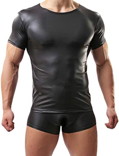 WOWHOM Fashion Leather and Mesh Men's Sports T-Shirts Fitness Vest Doublet C32-J1