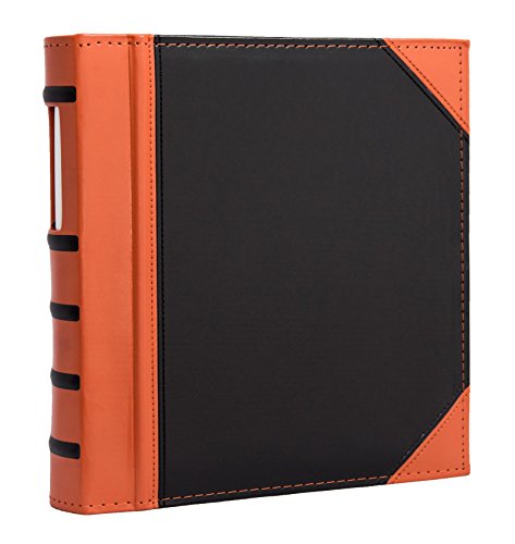 New Project Executive Binders, Heavy Duty 3 Ring Stitched Leatherette Cover with Ribbed Spine and Name Tag Insert On Spine, Orange