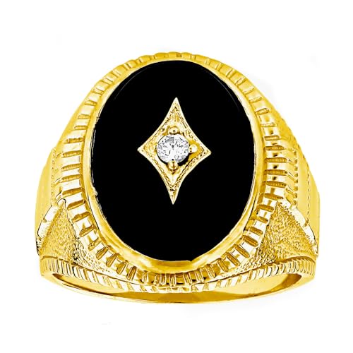 NFYBD 10K/14K/18K Solid Gold Black Onyx Men's Rings Yellow Gold Man's Onyx Chunky Signet Anniversary Rings Engagement Ring Band for Men Him Father Size 4-16