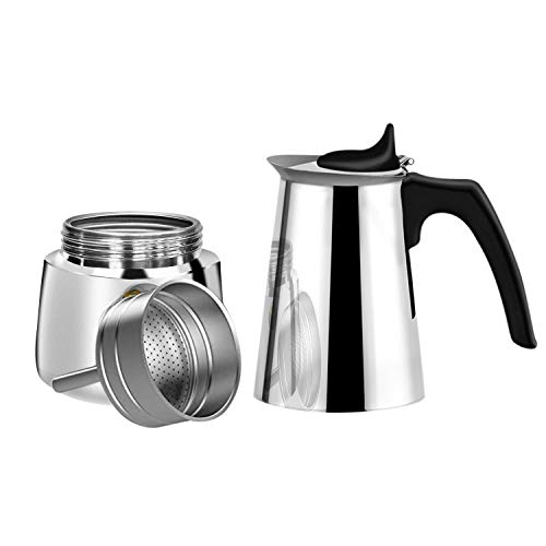 Stovetop Espresso Moka Pot Italian Coffee Maker, with Stainless Steel, 3 Coffee Scoops, 200ml/7oz/4 Cup (1 Cup=50ml)