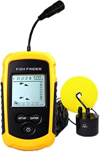 Portable Fish Finder, Fishfinder with Wired Sonar Sensor Transducer and LCD Display For Fishing By Pool,Rivers, Lakes, Seas And Oceans (Yellow)