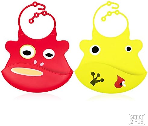 Flash Feeding Bibs | 2 Pcs Red and Yellow Silicone Baby Bibs with Food Catcher