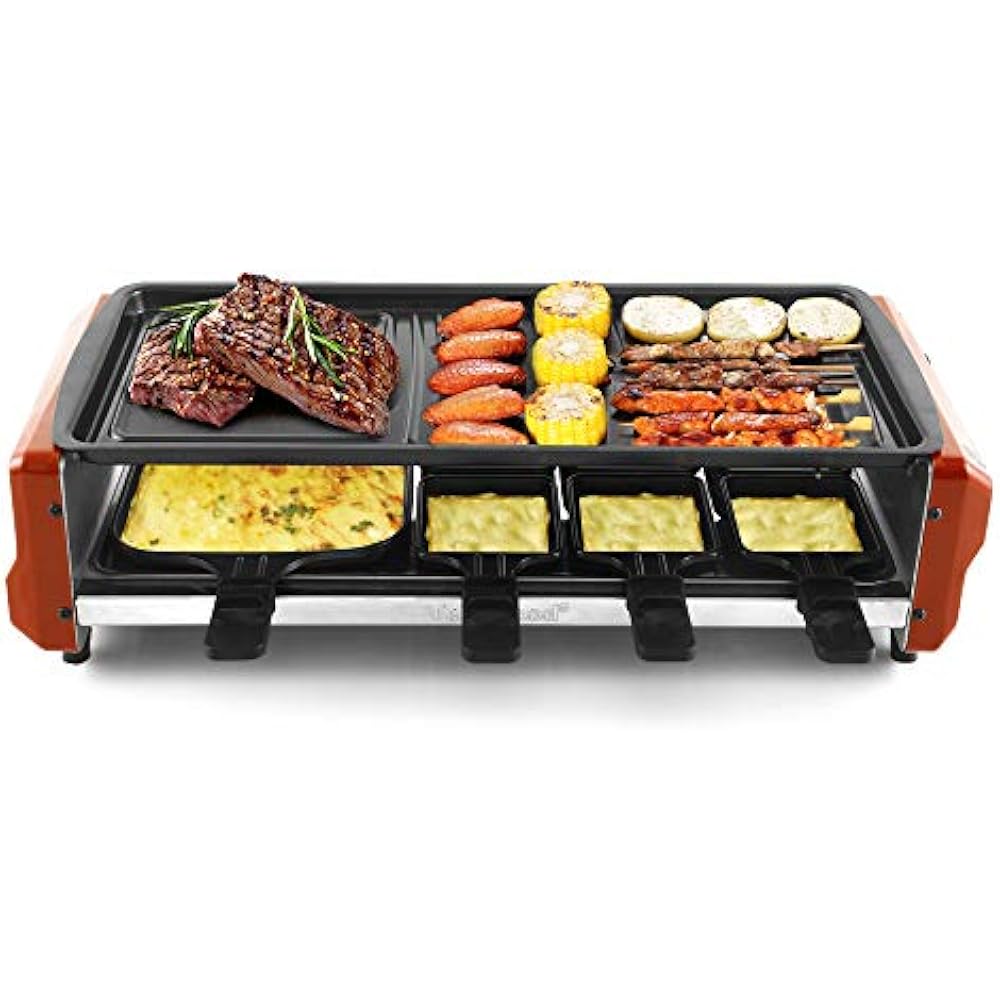 Electric Raclette Grill, Cheese Thermostat Control, NonStick Plate, 7