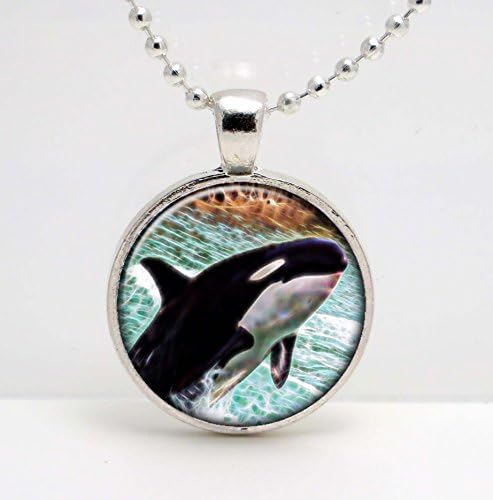 Orca Killer Whale Fractal Art Glass Pendant or Key Chain - 30 mm round- Chain Included- Made to Order