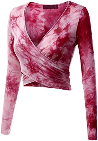 TEE, Leyorie Women Long Sleeve Deep V Neck Unique Wrap Crop Top Shirt Causal Blouse Front Cross T-Shirt