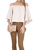 Relipop Women's Off Shoulder Tops Fashion Shirt Casual Strapless Blouses (X-Large, Apricot)