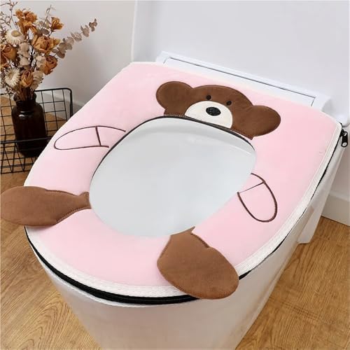FDZDBLCECH Winter Home Warm Toilet Seat Pad Cartoon Thickened Soft Toilet Zipper Toilet Seat Cover Toilet Seats Covers Removable WC Cushion(C)