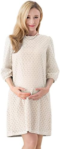 Sweet Mommy Maternity and Nursing Layered Lace A-Line Dress Ivory M
