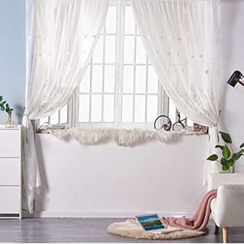 Amazon Com Mumuaini Flower Embroidery White Sheer Voile Rod