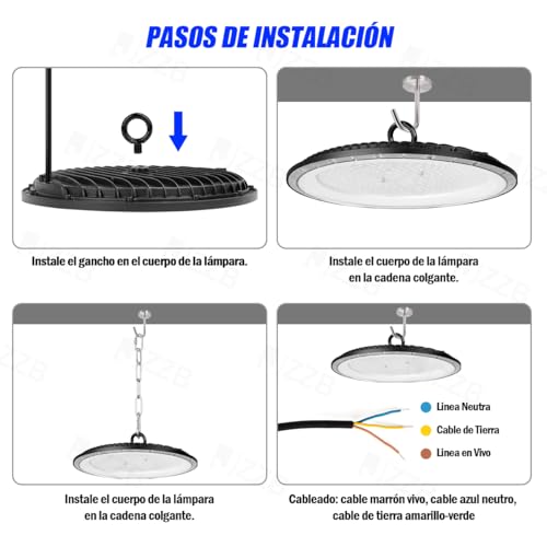 Lámpara LED Industrial UFO de Alta Bahía, 300W, Iluminación Comercial, Lámpara De Techo Jzzb LED 6500k Blanca Plafón