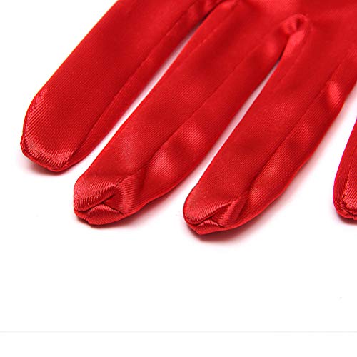 Xuhan Short Banquet Opera Satin Gloves for Women Wrist Length (Red)