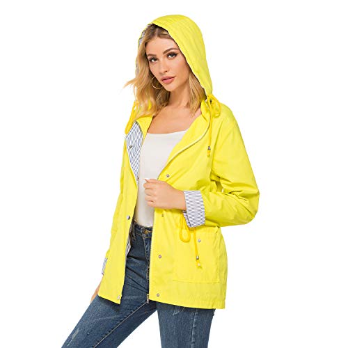 bedee Women's Raincoats Windbreaker RainJackets Waterproof Ourdoor Hooded Trench Coats Yellow