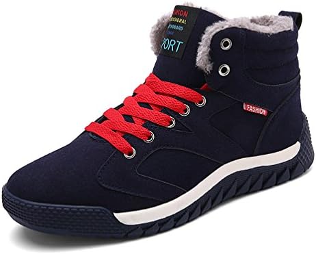 AFFINEST Men's Snow Boots Suede Leather Winter Ankle Shoes Fur Lined Fashion Sneakers Lace Up for Outdoor Sports Hiking Climbing Walking (Navy Blue,45)
