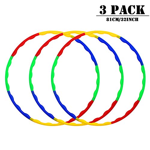 WeiMeet 3 Pack Hula Hoop for Kids and Adults, 32 Inch Adjustable Size Plastic Hula Hoops Rings for Sports Playing Games