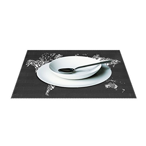 Cool Black Globe World Map Silhouette with Musical Instruments Heat-resistant Table Placemats Set of 4 Stain Resistant Table Mats Washable Eat Mat Home Dinner Decorative