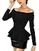 Allegra K Women's Off Shoulder Hidden Zipper Side Design Casual Peplum Top M Black