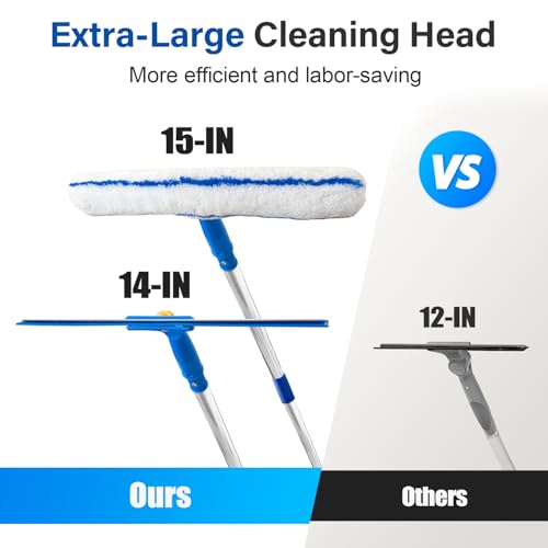 ARTIPOLY Window Cleaning Equipment with 3m Extendable Handle, 8-Section Long Pole Glass Cleaner with Silicone Squeegee & Microfiber Scrubber for Windows, Shower Glass, Mirrors, Doors & Car
