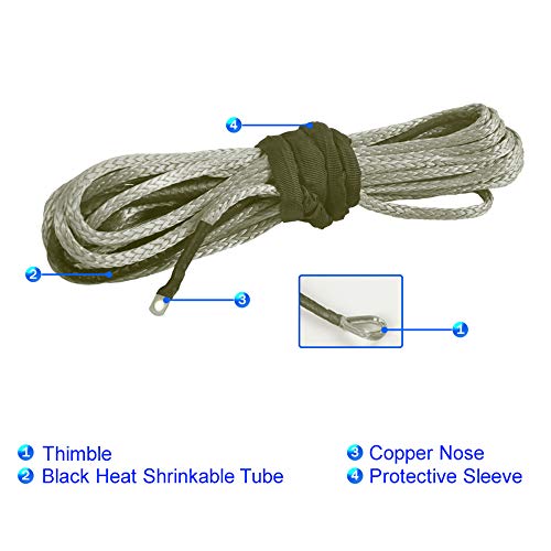 Synthetic Winch Rope, Durable 7000 LBS for ATV UTV KFI Vehicle Car Motorcycle, 1/4" × 49.2 ft, Grey - Thumbnail 2