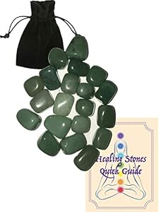 Image of AYB Products Twenty (20) Tumbled Green Aventurine Gem Stones Approx. 10-15mm ea Healing Gem Stones Heart Chakra Attraction Luck Healing Energy with Black Pouch and Healing Stone Quick Guide