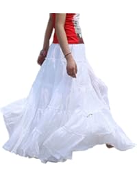 Gypsy Long Skirt for Women Pleated Boho Maxi Skirts Spain Belly Dance White Black Red Cotton