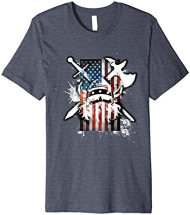 Mens American Viking Flag Funny T-Shirt Norse Mythology God Gift Large Heather Blue