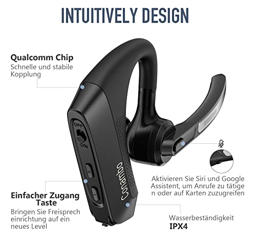 Conambo K21 Bluetooth Headset, V5.1 Bluetooth Headset with Microphone with CVC 8.0 and ENC Noise Cancellation, Headset Bluetooth with Microphone for Driving, Office, Business, Driving, 18 Hours Talk Time