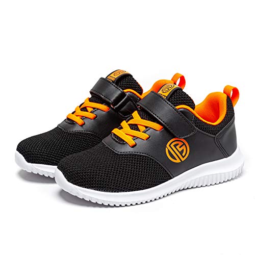 BONDON Black Orange Toddler Little Big Kids Boys Girls Knit Mesh Sneakers Unisex Running Shoes