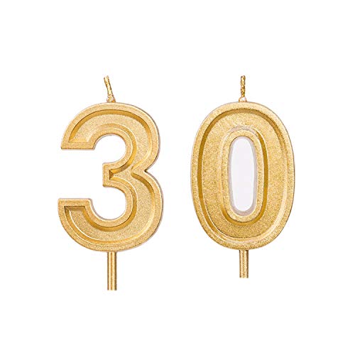 Qj-solar 2.76 inch Gold Number 30 Birthday Candles,30th Cake Topper for Birthday Decorations - Thumbnail 3