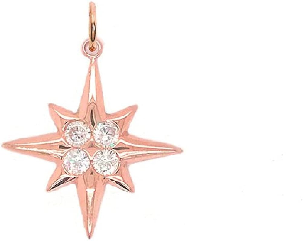 Solid 10k Rose Gold CZ North Star Charm Pendant Jewelry
