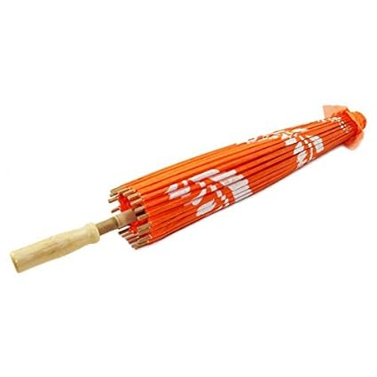 Orange 22 Inch Tall Floral Pattern Wood Bamboo Parasol Umbrella Backyard Decoration Gift (D13389) 11oz