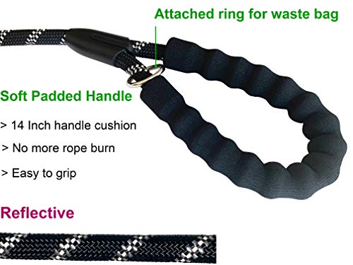 iYoShop Strong Dog Leash with Comfortable Padded Handle and Highly Reflective Threads for Medium and Large Dogs (3/8" X 6FT, Black)