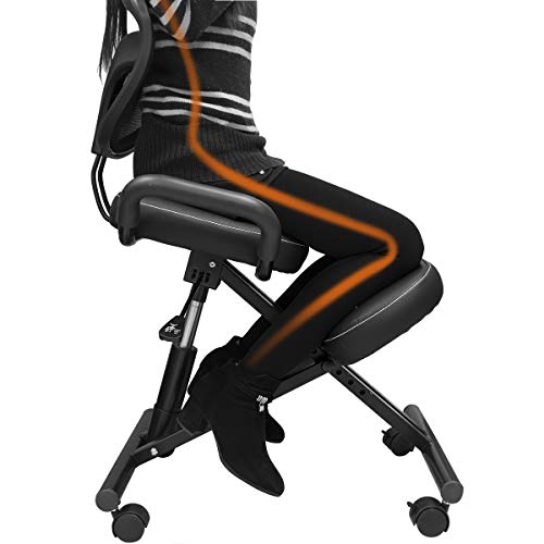 Kneeling Chair Ergonomic Posture Stool - Bizzoelife Height Adjustable Knee Stool for Back Relief with Rolling Casters