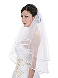 2T 2 Tier Ribbon Edge Center Gathered Rhinestone Crystal Bridal Wedding Veil