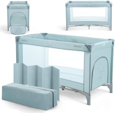 KikkaBoo Cuna de Viaje SO Gifted, Cuna Bebe 120x60 cm hasta 15 kg, Parque Plegable con Bolsa de Transporte, Ligera y Compacta, Menta