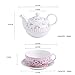 MALACASA Tea for One Set, Teapot 11 Ounce and Cup 8.4 Ounce and 6 inch Saucers, Porcelain Teapot and Cup Set, Tea Pot with Lid, Pink - Series Sweet Time