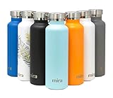 MIRA Alpine Stainless Steel Vacuum Insulated Water Bottle with 2 Lids, Durable Powder Coated Thermos | 25 oz (750 ml) | Matte Pearl Blue