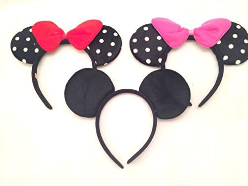 Set of 3 Mickey Minnie Mouse Costume Deluxe Fabric Ears Headband Set of 3