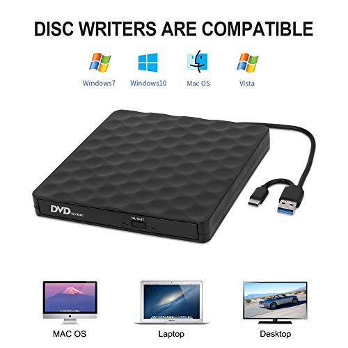 External DVD Drive, USB TypeC 3.0 CD Player Dual Port DVD Burner CD