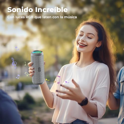 RIENOK Bluetooth Speaker 5.3 Portable Wireless Speaker IPX7 Waterproof Computer Speakers, Bass, Stereo Sound, Supports Micro SD AUX, Grey
