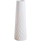 VanEnjoy 10 inch Desktop Minimalist White Ceramic Vases Home Office Decoration, Unique Speckle Finish Bud Vase for Flowers