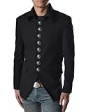 737 THELEES Mens Luxury UNIQUE Style Slim fit 8 Button Front Blazer Jacket BLACK US L(Tag size 2XL)
