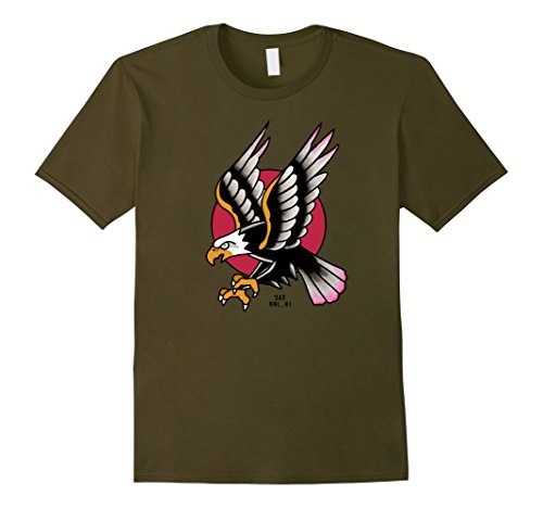 Mens Traditional eagle tattoo design t-shirt Large Olive