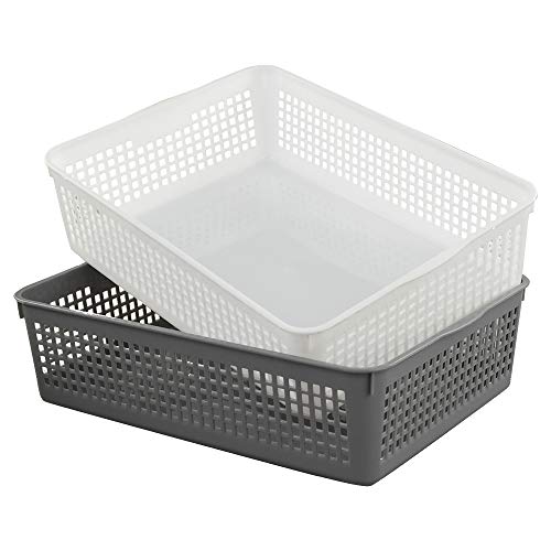 Morcte Plastic Paper Storage Baskets File Organization Trays, Set of 6 (Gray, White)