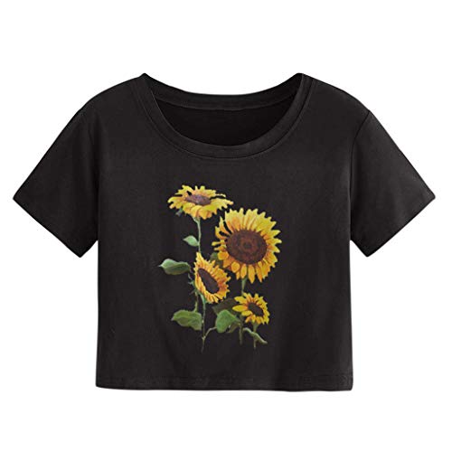 QIQIU Sunflower Print Crop Tops Womens 2019 Sexy Beach Fashion