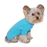Size #10 (small) Designer Pet Clothes, Turquoise Turtleneck Dog Sweater, Classic Aran Knit