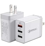 Quick Charge 3.0 Wall Charger, BEST4ONE 30W Multi-Port 3-USB Plug Adaptive Fast Charging Adapter for Samsung Galaxy S10/S9/S8/Plus S7/S6/Edge J7/J5/J3, Note 10/8/9, LG, iPhone iPad, Tablet (2-Pack)