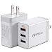 Quick Charge 3.0 Wall Charger, BEST4ONE 30W Multi-Port 3-USB Plug Adaptive Fast Charging Adapter for Samsung Galaxy S10/S9/S8/Plus S7/S6/Edge J7/J5/J3, Note 10/8/9, LG, iPhone iPad, Tablet (2-Pack)
